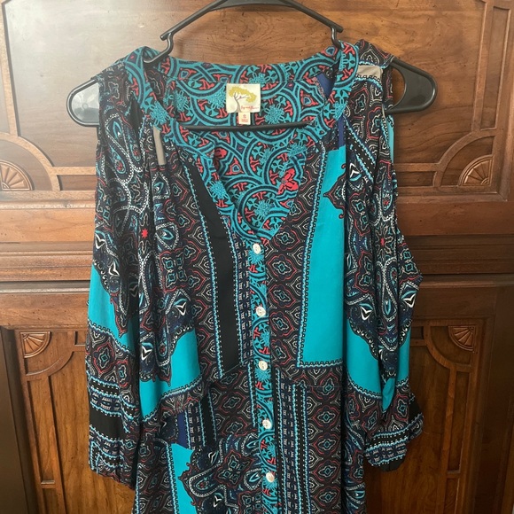 fig and flower Tops - Anthropologie Blouse Boho Hippie Festival Paisley Blue Tunic Peasant Fairy S.L
